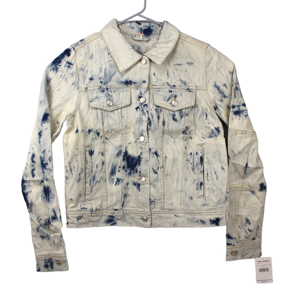 Free People Womens Rumors Denim Jacket Jones Tie Dye Blue Size Large